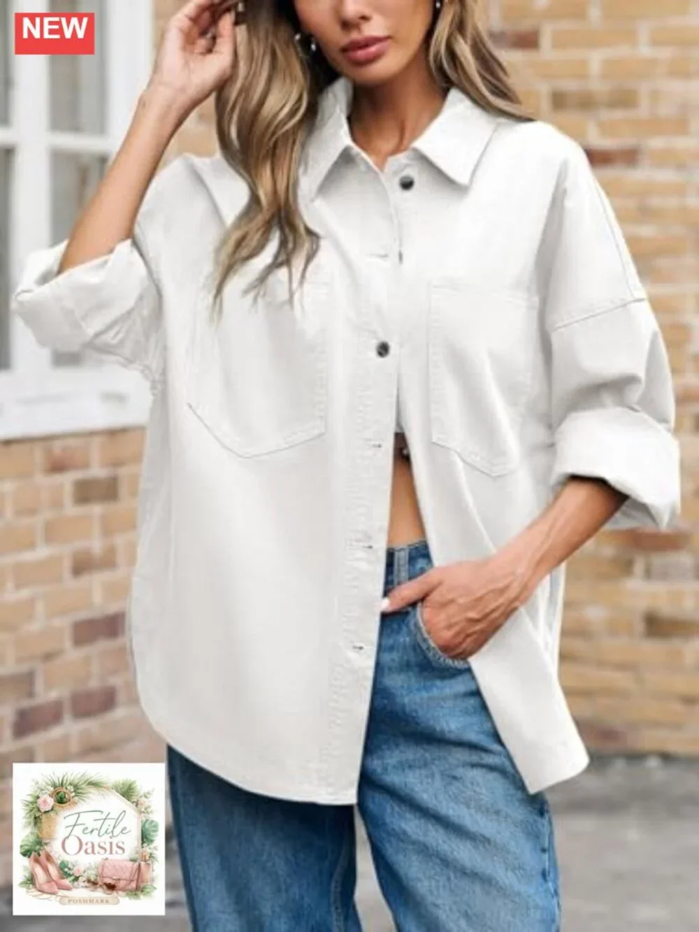 Womens Oversized Denim Shirt Jacket Button Down Long Sleeve Cotton